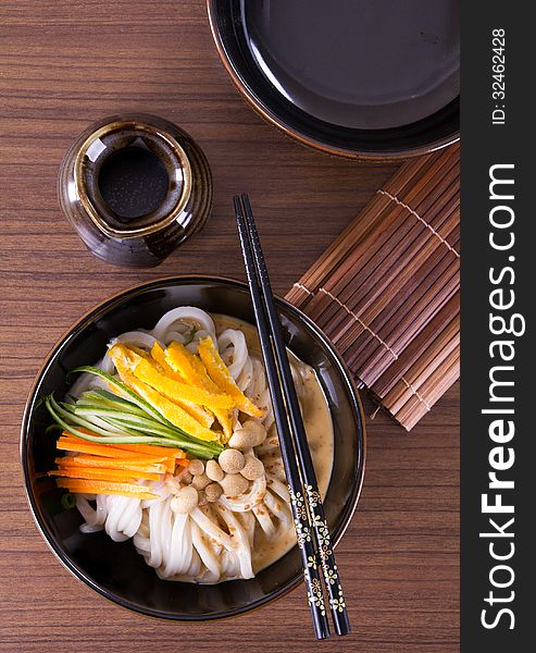 Japanese Cuisine - Udon (thick wheat noodles). Japanese Cuisine - Udon (thick wheat noodles)