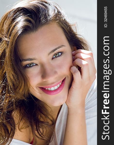 Portrait of beautiful girl with smile at home. Portrait of beautiful girl with smile at home