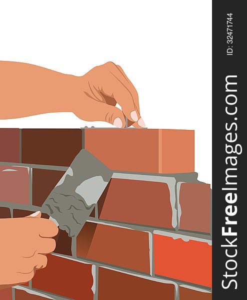 A vector image of a mason / bricklayer who makes the masonry brick.