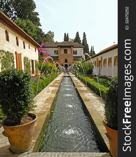 Fountains in the gardens of Alhambra in Granada, Spain