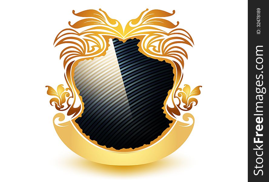 Illustration golden shield with color pattern on a white background