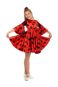 Teen Girl In A Red Dress With Polka Dots Royalty Free Stock Image