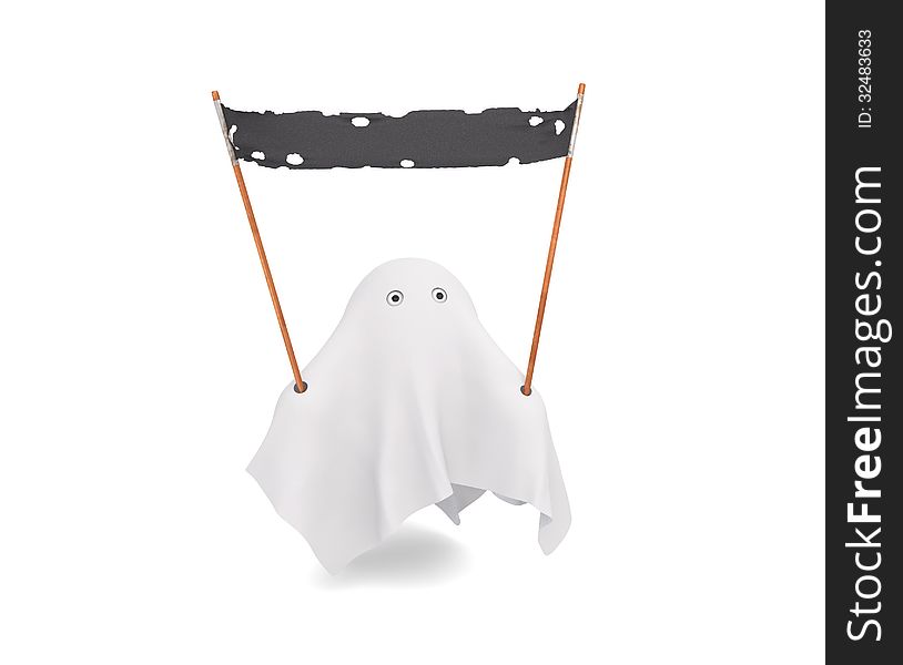 A Cute Ghost Holding An Old Banner