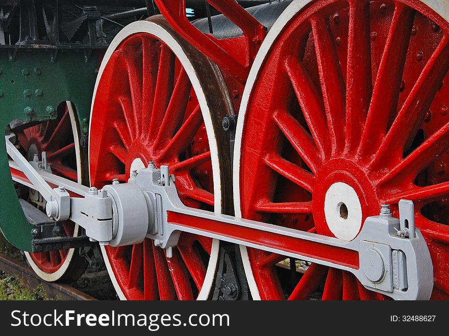 Close up shot of wheels of the old locomotive. Close up shot of wheels of the old locomotive