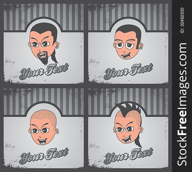 Cartoon guy set label vector graphic art design illustration