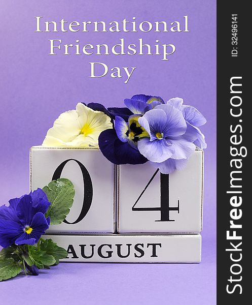 Save the Date white block calendar for August 4, International Friendship Day - vertical