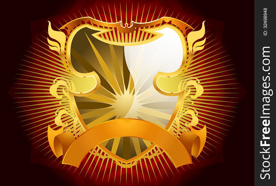 Beautiful golden shield design with banner background. Beautiful golden shield design with banner background