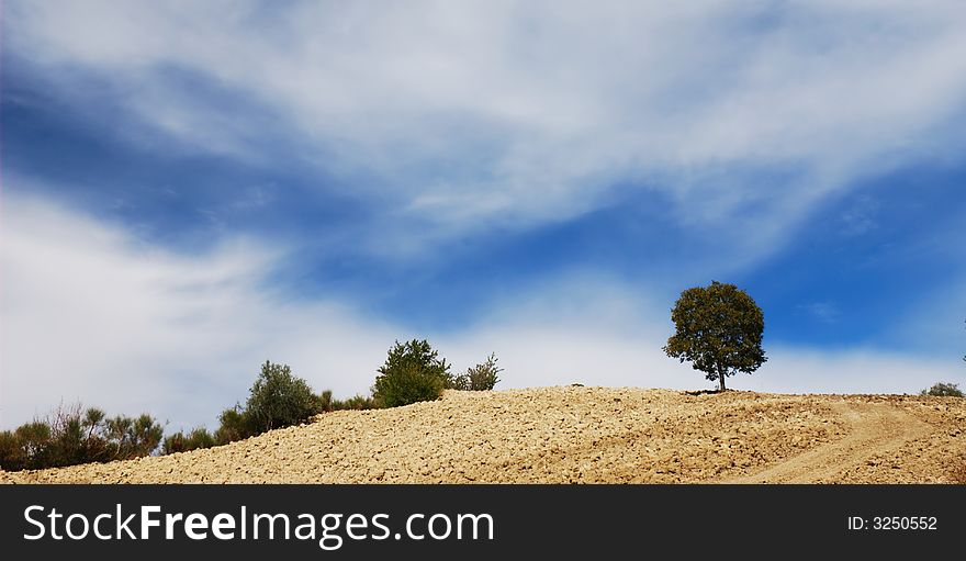 Horizon over a plowed hill and cloudy sky. Horizon over a plowed hill and cloudy sky