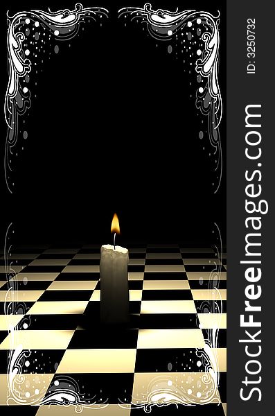 Soft-glowing candle light on chessboard - 3d render. Soft-glowing candle light on chessboard - 3d render