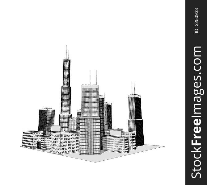 Isolated big skyscrapers on white background - illustration. Isolated big skyscrapers on white background - illustration