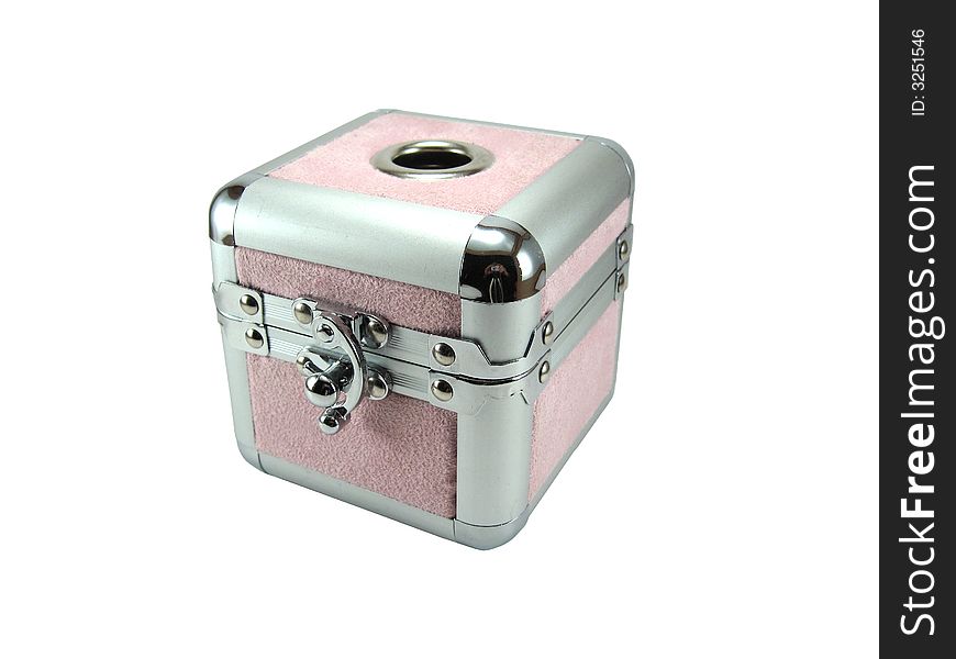 Small pink metal casket isolated on a white background. Small pink metal casket isolated on a white background