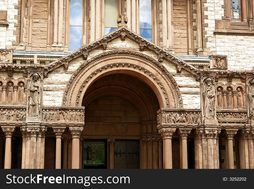 Arched entry to boston's very ornate trinity church. Arched entry to boston's very ornate trinity church