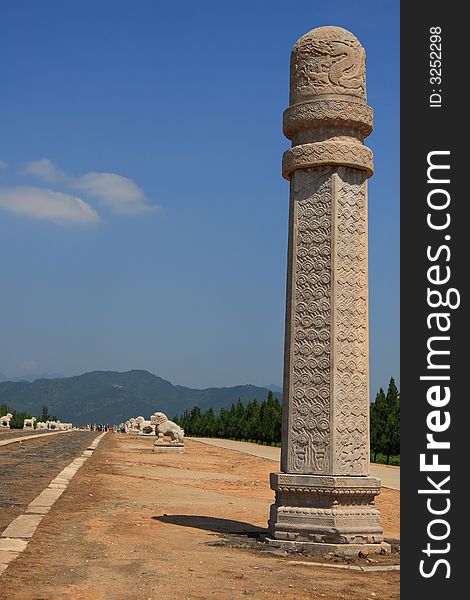 Ornamental columns erected in front of tombs. Ornamental columns erected in front of tombs