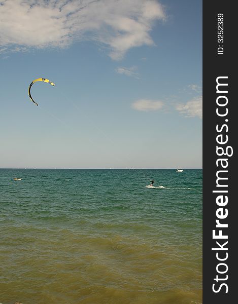 Parachute Sailing in Lake Michigan on a beautiful sunny day.