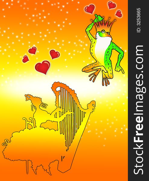 frog dancing on music, offering you his heart. frog dancing on music, offering you his heart.