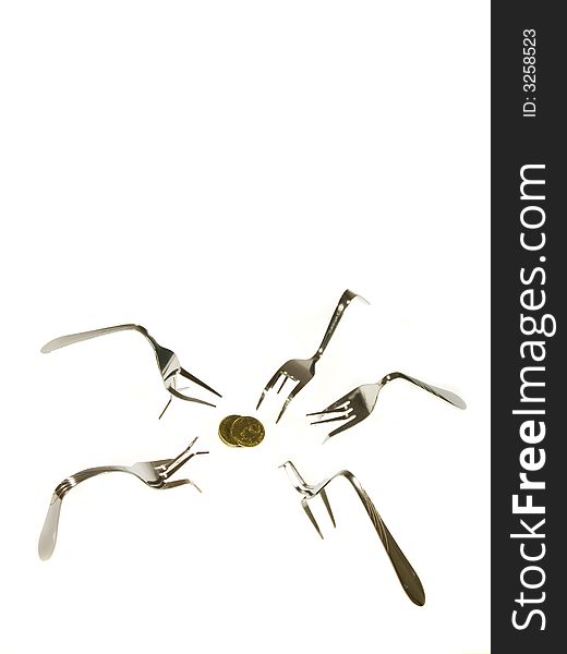 Fork fight on a white background. Fork fight on a white background