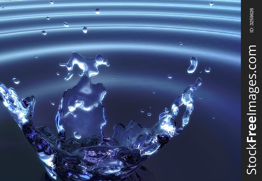 Cool water splash on calm blue wave background