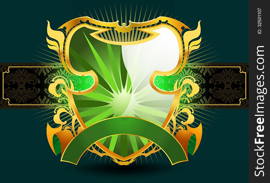 Illustration elegant green shield design with pattern background