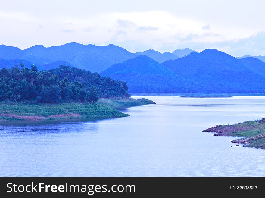 Kaeng Krachan Dam ,Kaengkrachan National Park Thailand in evening