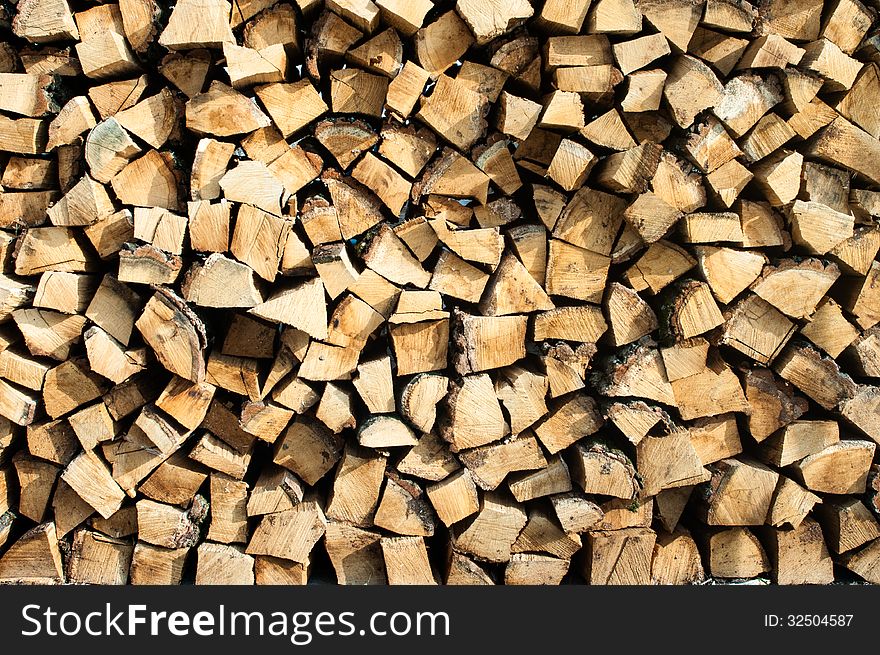 A stack of cut wood for firing. A stack of cut wood for firing