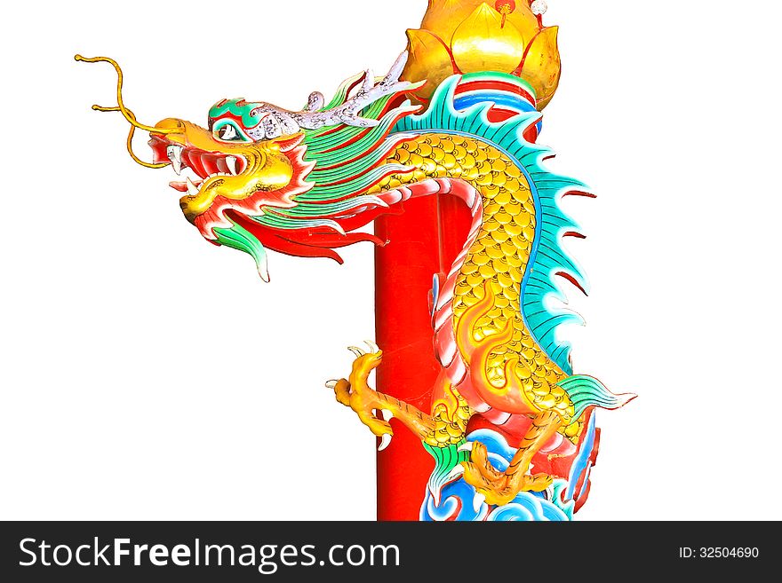 Dragon statue on white background