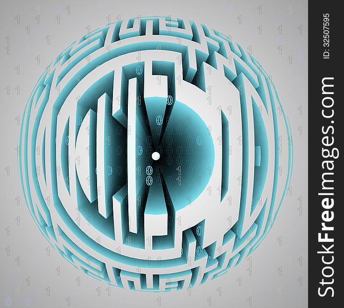 Maze sphere composition with binary code illustration