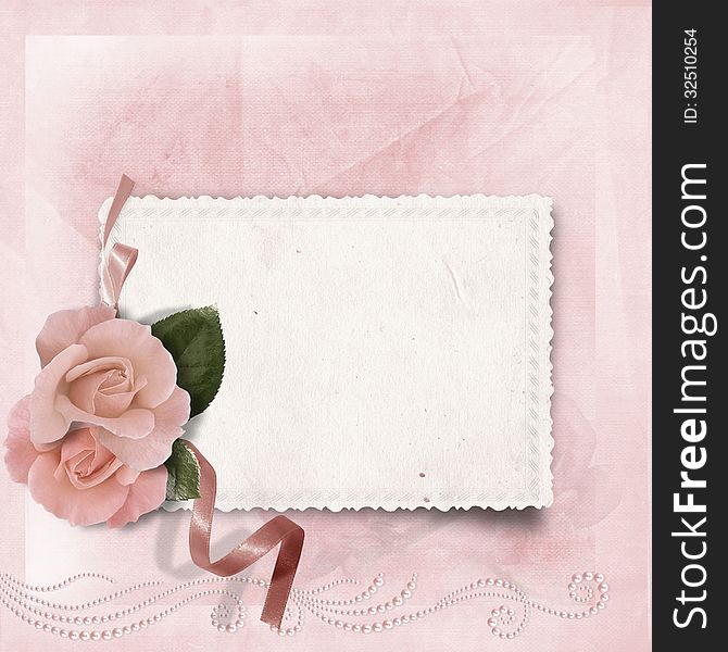 Vintage Elegance Background With Card And Rose