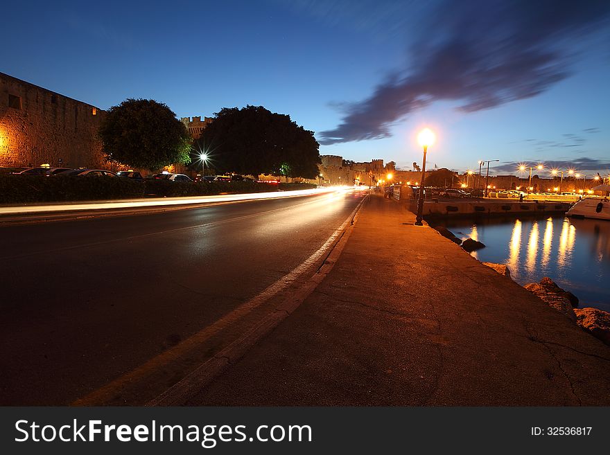 Night Rhodes Greece Medieval Town street