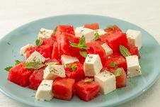Salad With Watermelon And Feta Cheese Royalty Free Stock Image