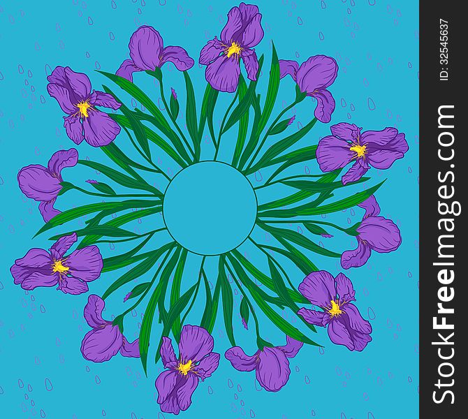 Vector floral mandala with iris. Vector floral mandala with iris