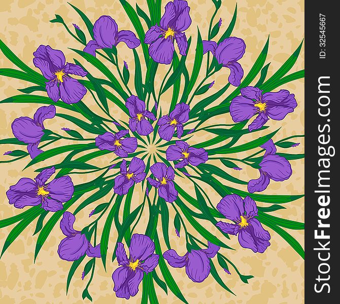 Vector Mandala With Iris Flowers