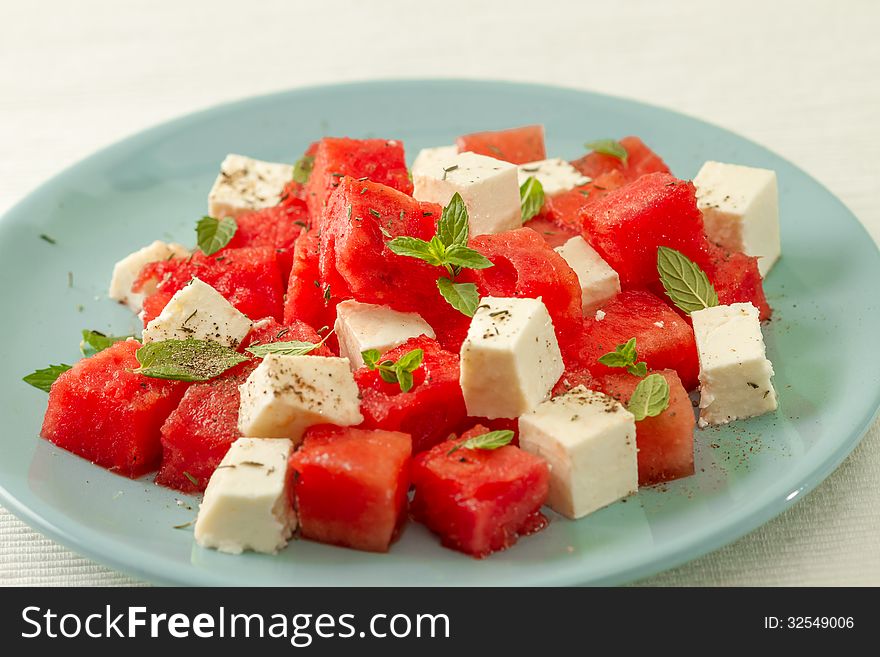 Salad with watermelon and feta cheese