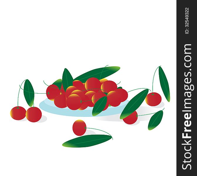 Cherry crop. Plate with fruits