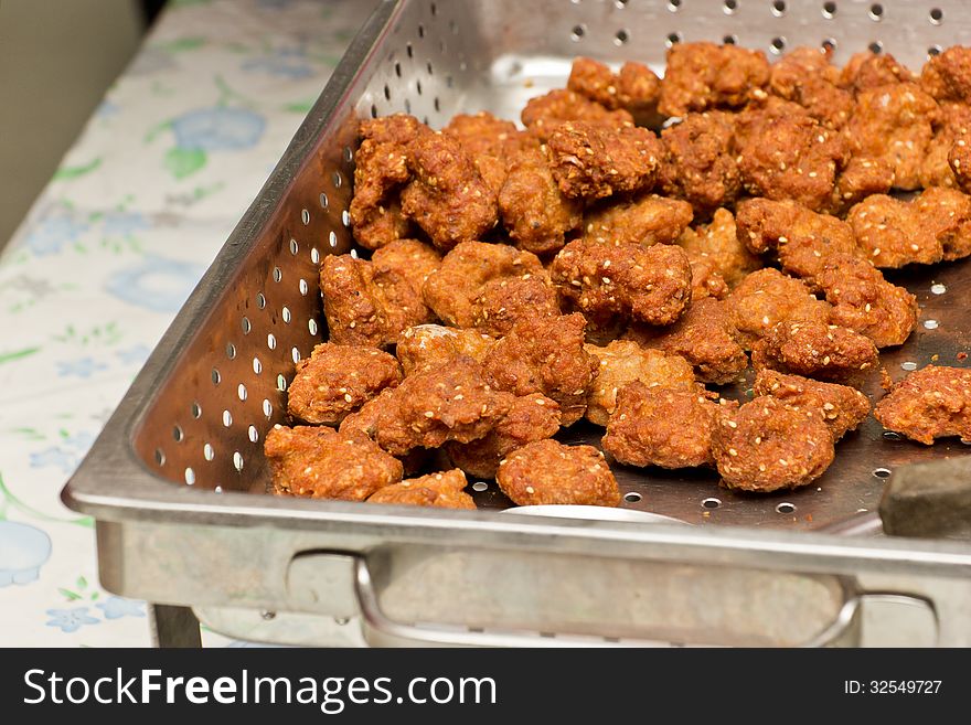 Fried many piece of pork in Thai style. Fried many piece of pork in Thai style