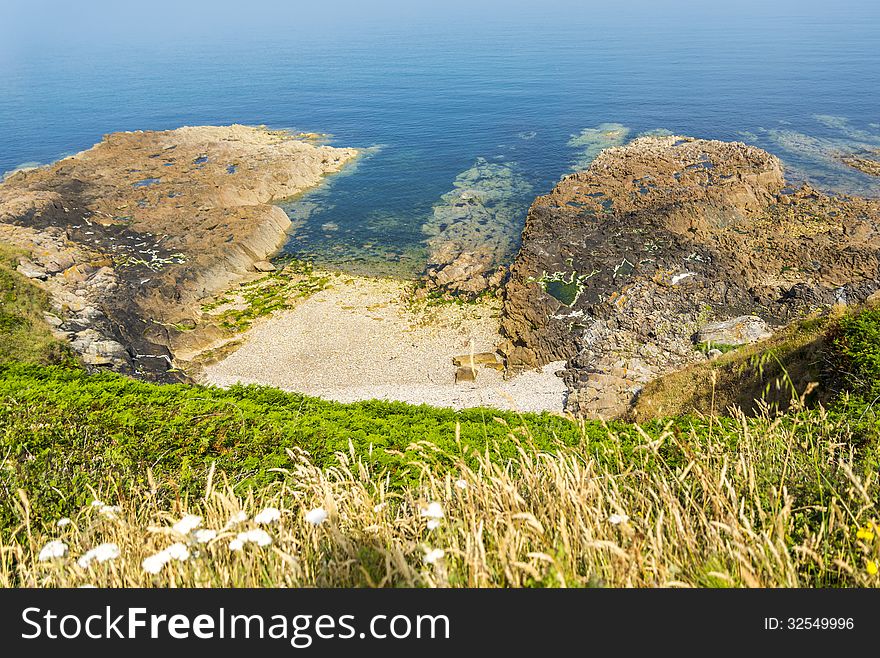 Looking down a beautiful cliff in normandy, france. Looking down a beautiful cliff in normandy, france