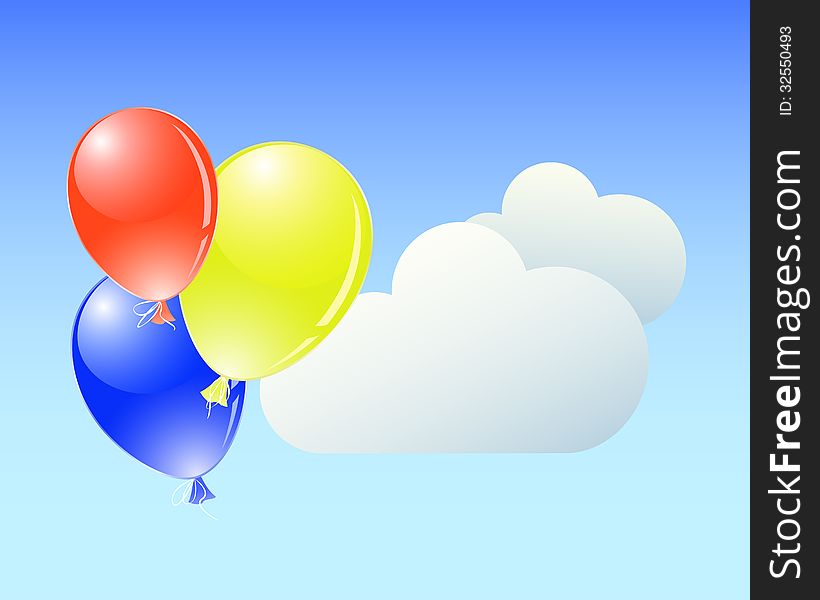Flying colorful balloons and clouds. EPS8