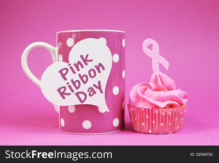 Pink Ribbon Cupcake With Message On Coffee Cup