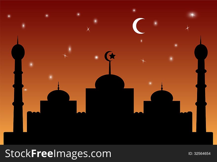 For bacground or greeting card - Mosque - Mosque orange gradation sky