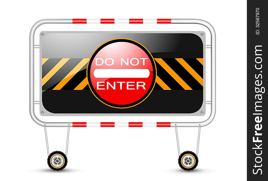 Illustration barrier with traffic sign on a white background