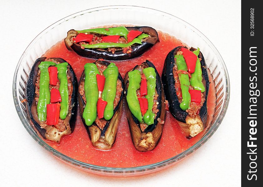 Preparing stuffed eggplant for cooking image