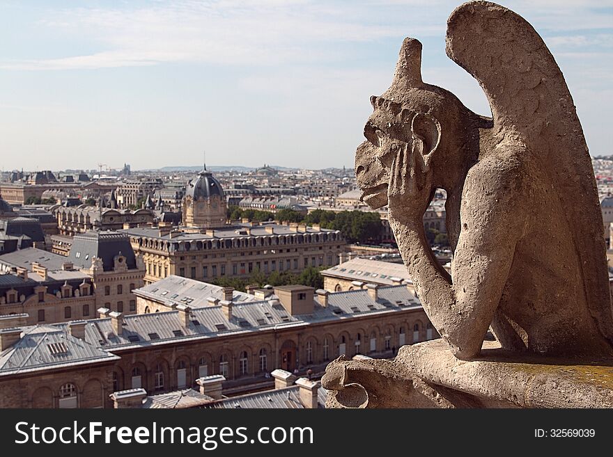 A view on a Paris from Gallery gargoyles at Notre Damme de Paris