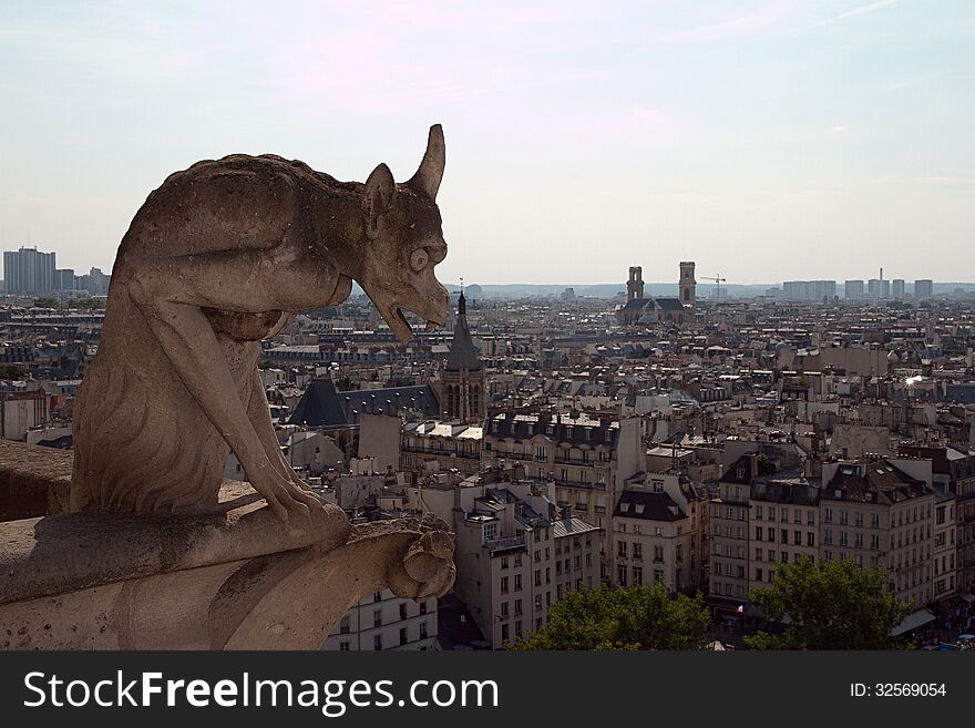 A view on a Paris from Gallery gargoyles at Notre Damme de Paris. A view on a Paris from Gallery gargoyles at Notre Damme de Paris