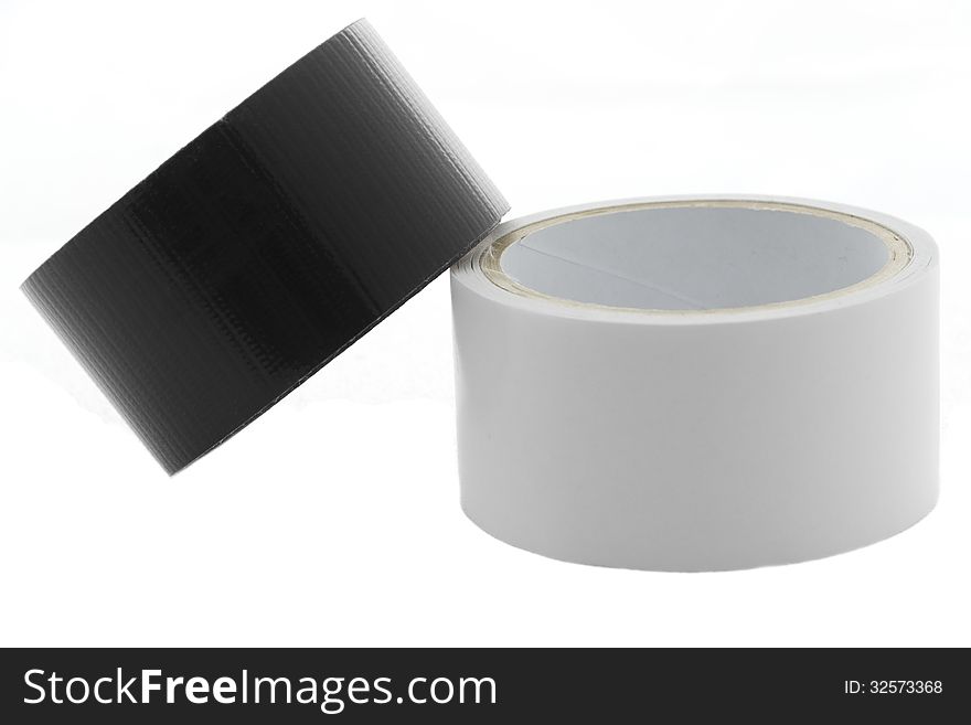 Tape adhesive tape reel two black white on a white background. Tape adhesive tape reel two black white on a white background