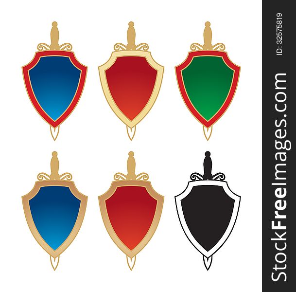 Vector illustration of different options of sword and shield