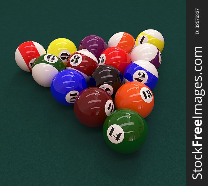 Close-up billiard balls for game