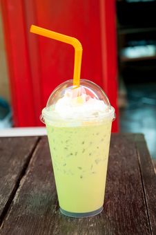 Ice Milk Green Tea Stock Photo