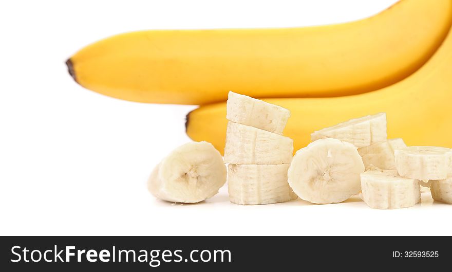 Ripe bananas and piece isolated on white. See my other works in portfolio.