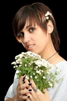 The Young Girl With Flowers Stock Photography The Young Girl With Flowers Stock Photography