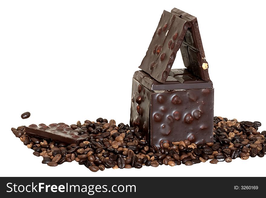A house of chocolate on coffee berry. A house of chocolate on coffee berry