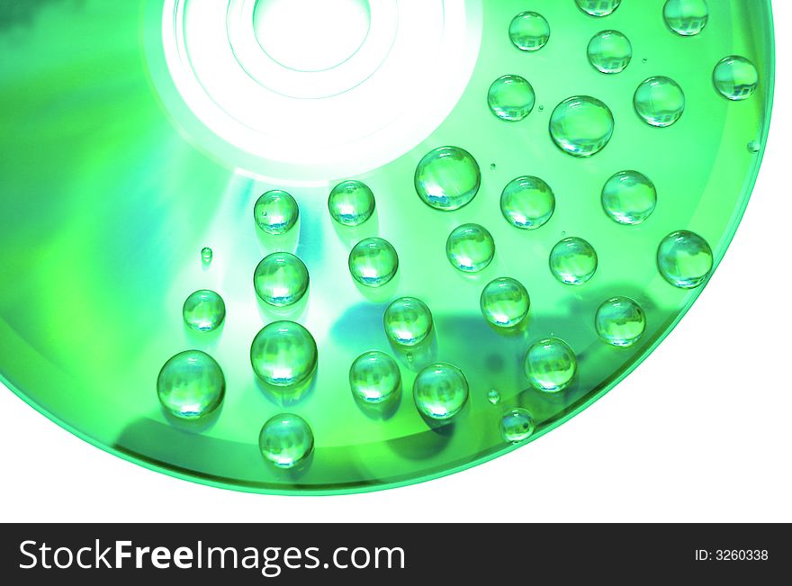 Green water drop on disk for background